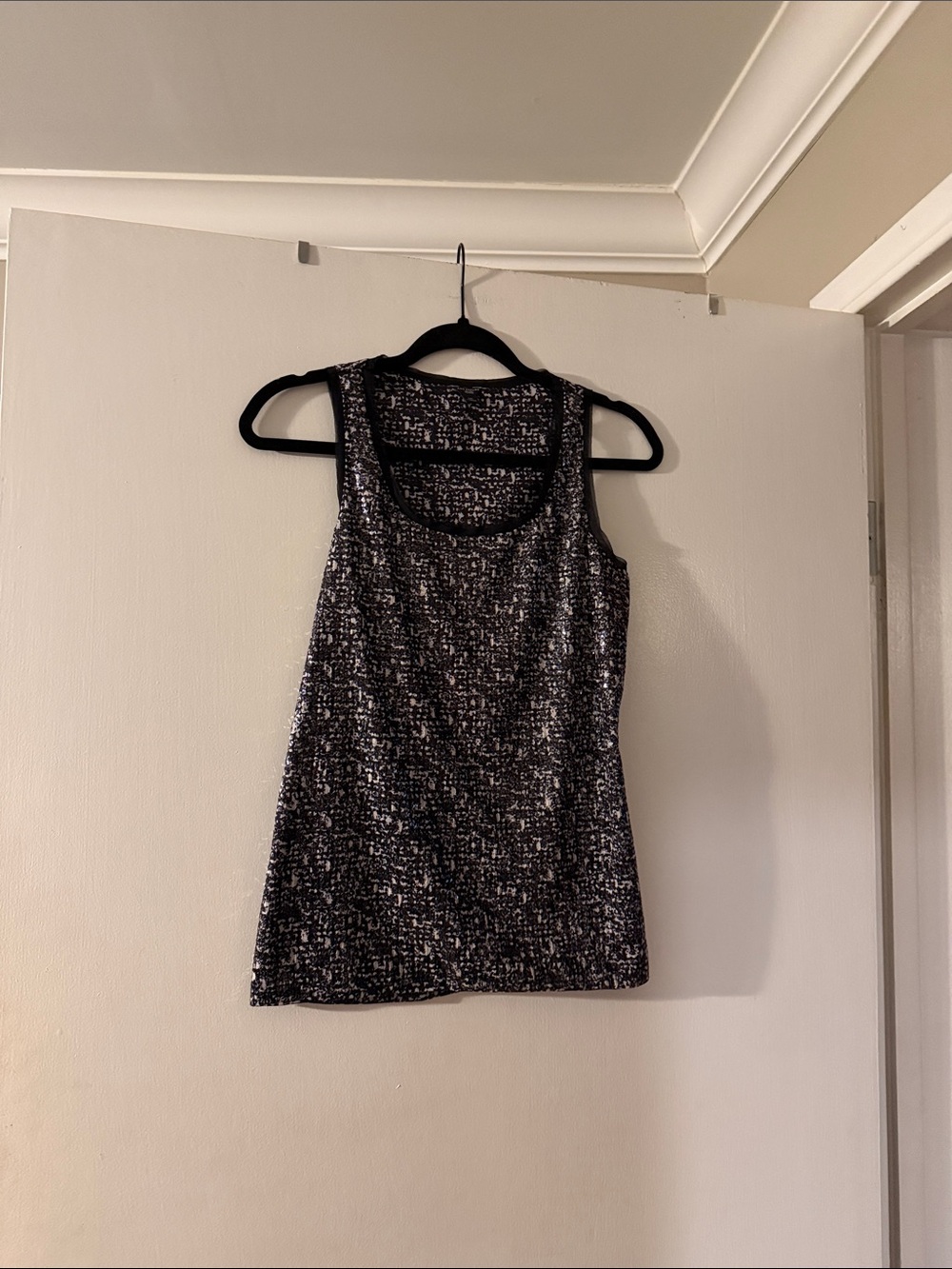 Ann Taylor Black Sequin Scoop Neck Tank Top